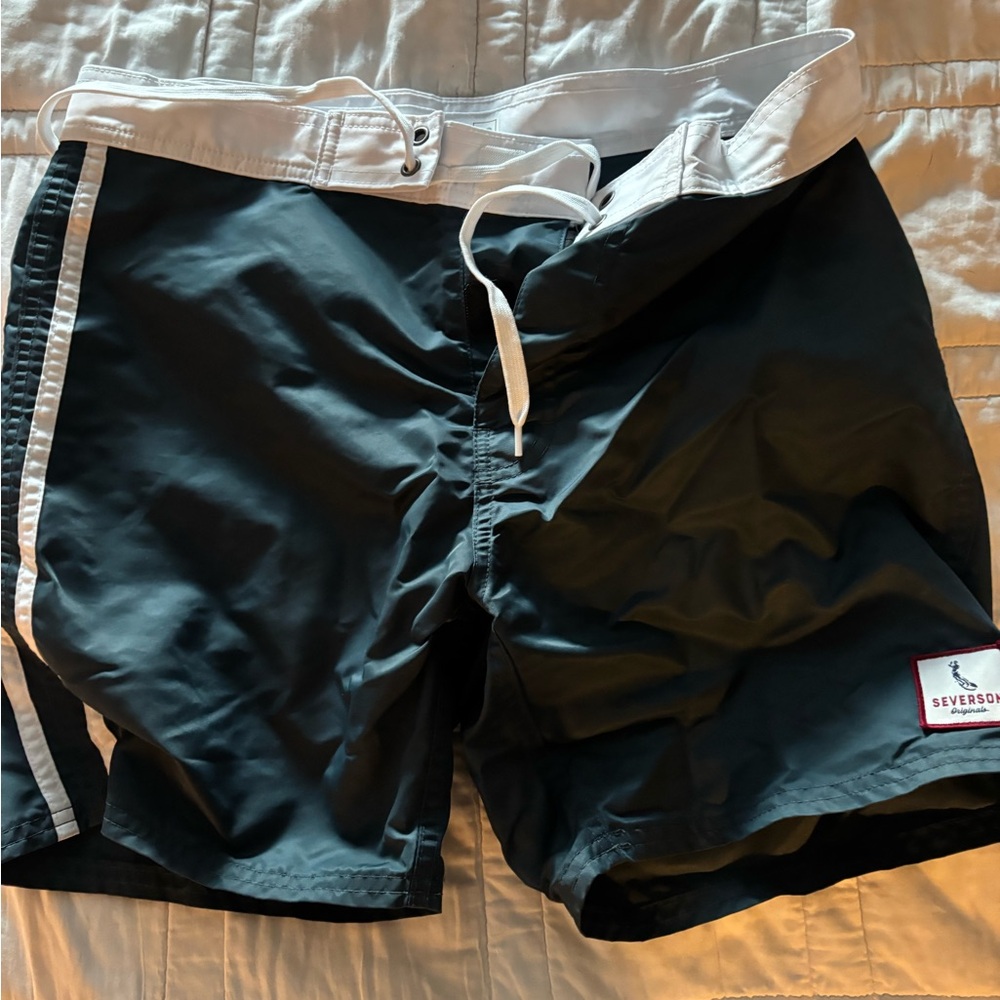 Sleek Black and White Men's Swim Board Shorts